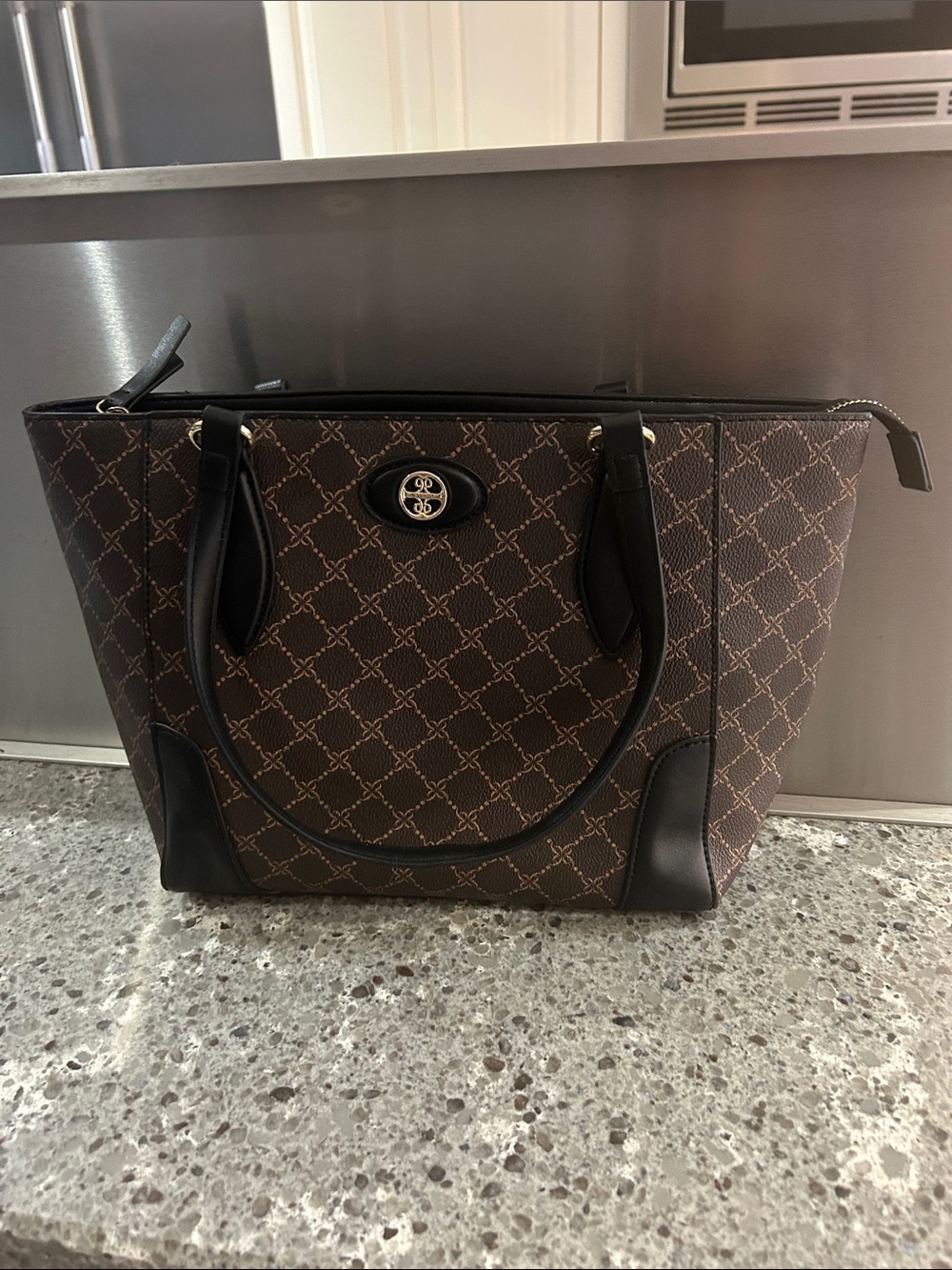 Nine West Brown Patterned Tote with Black Trim
